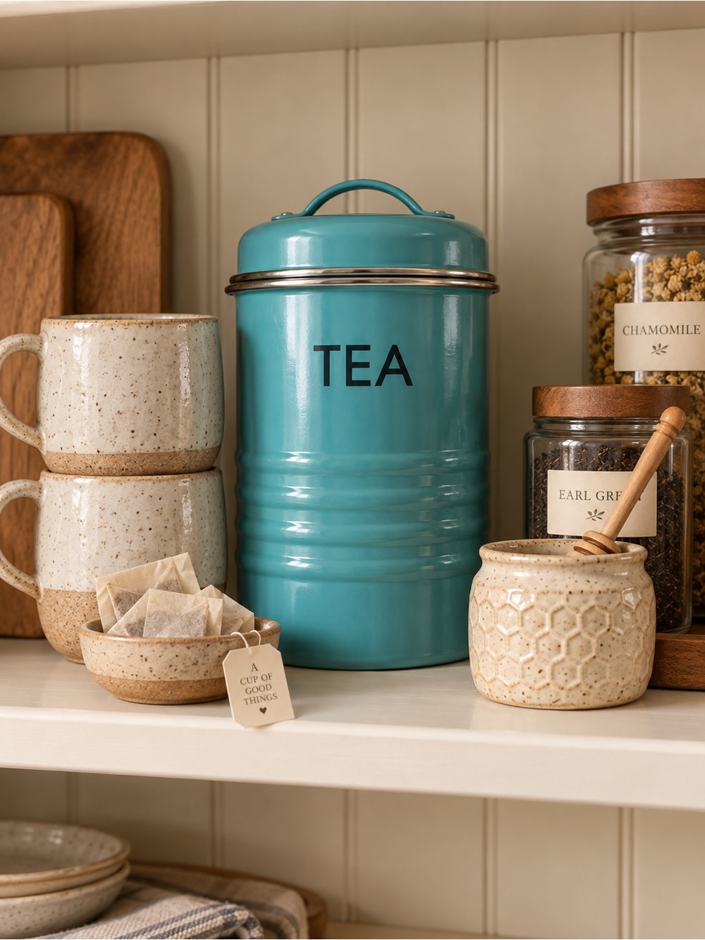Typhoon Vintage Kitchen Blue Tea Canister Retro Turquoise Steel Airtight 27 oz